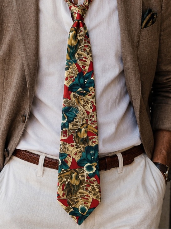 Oscar de la Renta Other - Vintage Oscar de la Renta Toucan Tropical Floral Silk Tie 90s Novelty